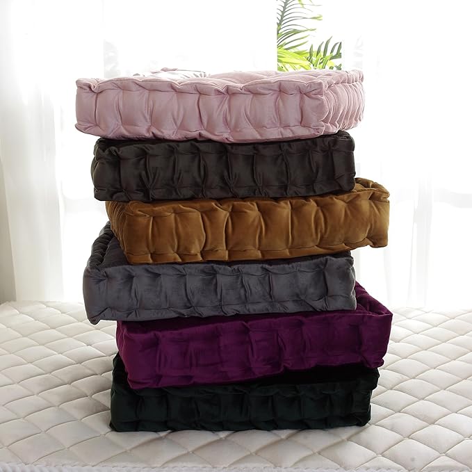 vctops Square Solid Color Velvet Seat Cushion with Handle Tufted Thicken Chair Pad Tatami Floor Pillow Cushion 16.5"x16.5"x4" Purple