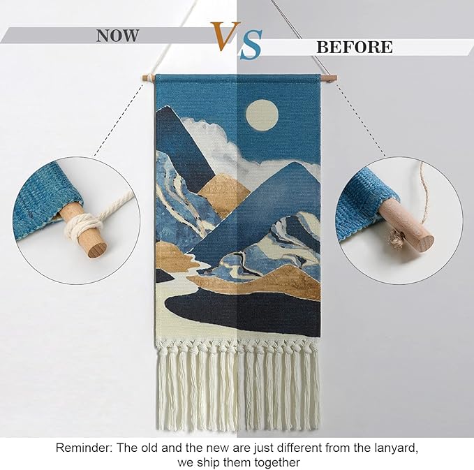 Alynsehom Macrame Woven Wall Hanging Tapestry Boho Wall Art Moon Mountain Chic Home Decor Bohemian Aztec Apartment Dorm Room Backdrop Decoration (Blue)
