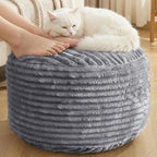 Round Pouf Ottoman,Corduroy Poufs with Memory Foam Filling for Foot Rest,Soft Footstool for Living Room,20"x 15",Dark Grey