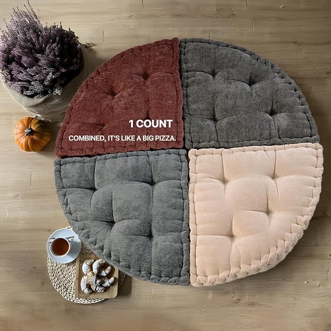 Fan-Shaped Floor Cushion Corner Nook Floor Pillow, Meditation Cushion for Sitting or Yoga, Kids Play Cushions Thick for Indoor or Outdoor Seating 28"*28" Gray