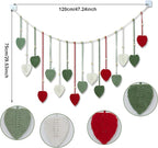 HVEST Christmas Macrame Wall Hanging Large- Boho Decor- Handmade Leaves Woven Tapestry for Bedroom- Red Green White Christmas Ornaments- Macrame Wall Art for Living Room Xmas Decorations, 29.5L X 47W