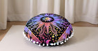 CRAFT KALA Large Round Bohemian Floor Pillow Pouf Cover Mandala Meditation Room Pillow Cover for Adults Boho Seating Poufs Cushion Cover for Kids Playroom 32" Round Multi Purple Burning Sun