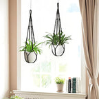 Macrame Plant Hanger Indoor Set of 2 with 4 Hooks, Indoor Outdoor Hanging Planter for Plants Holder with Decorative Wood Beads & No Tassels, Boho Home Decor, 35 Inch Black (Pots Not Included)