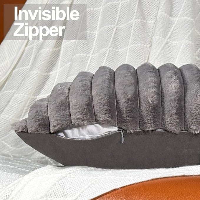 24x24 Pillow Covers, Decorative Faux Fur Throw Pillow Covers for Couch, Sofa Soft Fluffy Pillow Cover with Velvet Back for Living Room, Neutral Home Décor Accent for Bed - Dark Gray