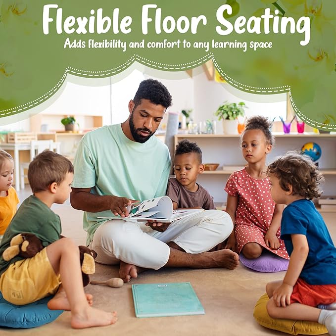 Fumete 12 Pcs Floor Pillows Cushions Seating 16 x 16 Inches Color Round Seat Reading Floor Chair Cushions for Kids Adults Classroom Home School Playing Supplies(Colorful)