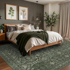 6x9 Area Rugs for Living Room Bedroom, Large Washable Rug, Green Vintage Floral Boho Style, Non Slip & Low Pile Carpet for Indoor Dining Room, Dorm and Kids Room(Green 6x9ft)
