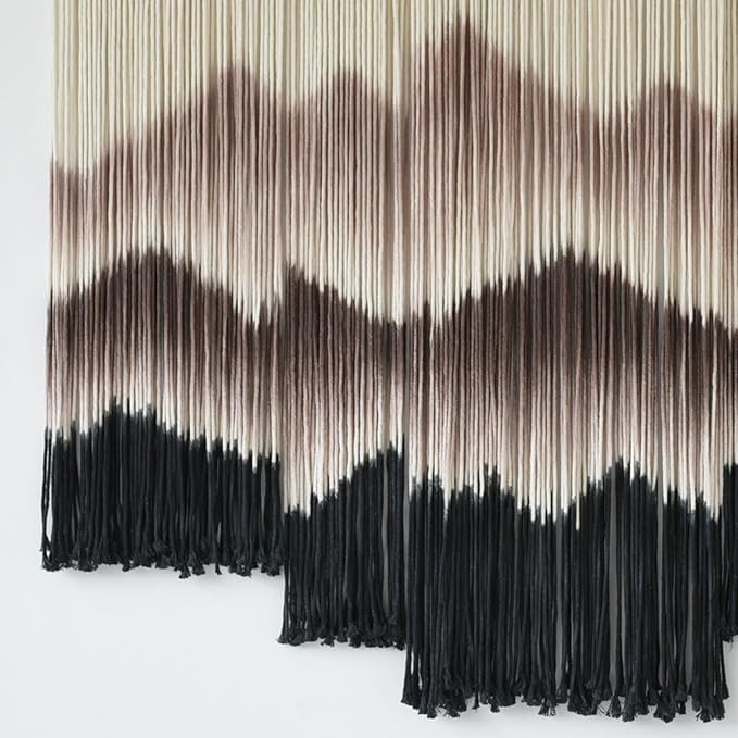 Large Macrame Wall Hanging Mountain Handmade Brown Dip-Dyed Boho Wall Decor 5Pcs Art Wall Decor for Bedroom Living Room Fiber Art Tapestry