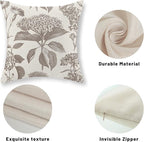 Tan Khaki Pillow Covers 18x18 Set of 2 Vintage Boho Floral Hydrangea Herbs Botanical Throw Pillow Cover Outdoor Flower Decorative Pillowcase Linen Farmhouse Cushion Case Decor for Couch Sofa