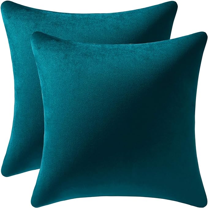 Throw Pillow Covers 20x20 Teal: Pack of 2 Cozy Soft Velvet Square Modern Luxury Decorative Throw Pillow Cases for Sofa Couch Living Room Bed Home Decor