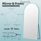 Antok 58" x18” Arched Full Length Floor Mirror, Blue Aluminum Frame, Free Standing/Wall Mount/Leaning for Bedroom, Living Room, Dressing Room