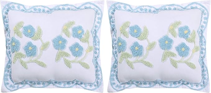 Better Trends Bloomfield Collection is Super Soft and Light Weight in Floral Design 100% Cotton Tufted Unique Luxurious Machine Washable Tumble Dry, Standard Sham, Blue (Pack of 2)