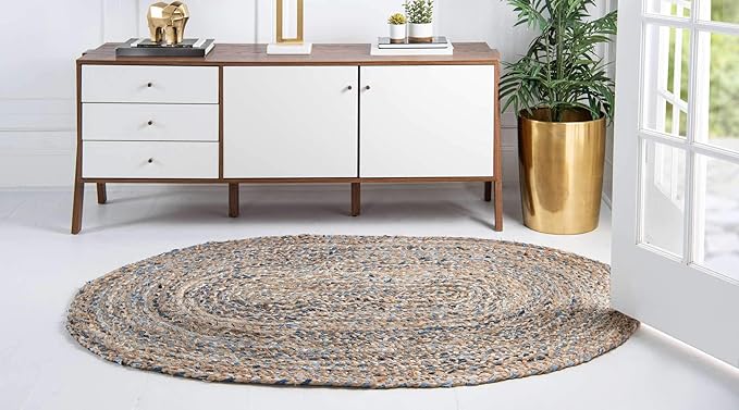 Unique Loom Braided Chindi Collection Casual Modern Blue Oval Rug (2' 0 x 3' 0)