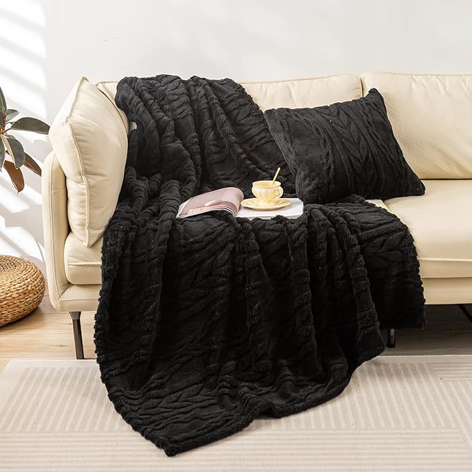 YUSOKI Twin XL Blanket Single Layer,Weight(3.1lb),370GMS-3D Stylish Design for Gift Home Decor (Black,65"x90")