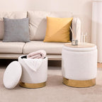 Sherpa Round Ottoman Set of 2 with Storage, 12 Gallon Hidden Storage Ottoman, Multi-Functional Footrest Stool, Vanity Seat, Coffee Table, No Assembly Required, Holds 300lbs (Teddy White)