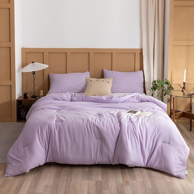 ROSGONIA Full Size Comforter Sets for Girls Boys Teens Lavender, 3pcs (1 Boho Comforter & 2 Pillowcases) Lightweight Kids Comforter Sets Blanket
