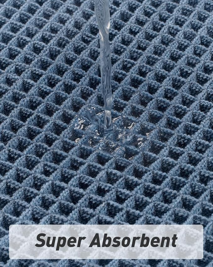 AMOAMI Upgraded Waffle Bath Mat, Super Absorbent Non Slip Bath Mats for Bathroom Floor, Machine Washable Bathroom Rugs with Tassels, Rubber Backed Bathroom Mats, Ultra Soft, 24" x 36", Blue