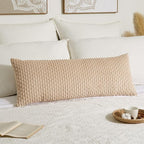 Kevin Textile 14x36 Inch Long Lumbar 1 Pack Boho Decorative Throw Pillow Cover Soft Striped Corduroy Rectangle Cushion Case Farmhouse Solid Color Accent for Living Room Couch Sofa Bed, Beige