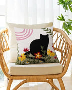 JASEN Embroidered Cat Throw Pillow Cover 18x18 Inch - Decorative Cotton Pillow Case for Couch, Sofa, Bedroom, Living Room - Farmhouse Home Aesthetic Housewarming Gifts