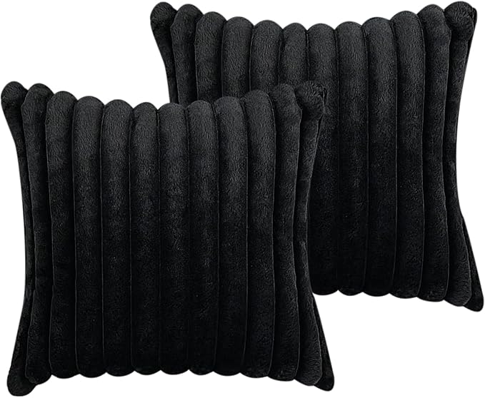 24x24 Throw Pillow Covers Set of 2, Decorative Faux Fur Covers for Bed, Couch Soft Fluffy Pillow Cover with Velvet Back for Living Room, Neutral Home Décor Accent for Sofa - Black