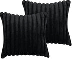 20x20 Throw Pillow Covers Set of 2, Decorative Faux Fur Covers for Bed, Couch Soft Fluffy Pillow Cover with Velvet Back for Living Room, Neutral Home Décor Accent for Sofa - Black