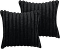 16x16 Throw Pillow Covers Set of 2, Decorative Faux Fur Covers for Bed, Couch Soft Fluffy Pillow Cover with Velvet Back for Living Room, Neutral Home Décor Accent for Sofa - Black
