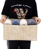 Hipiwe Seagrass Storage Basket Bin Rectangular Handwoven Wicker Storage Box with Handle Opened Baskets Box for Shelf Organizing Closet Bathroom, 15.7" L x 11.8" W x 7.5" H