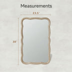 COZAYH Rustic Farmhouse Wall Mirror, 23.5” x 38” Rectangular Decorative Wall Mounted Mirror with Distressed Wood Frame & Curved Scallop Detail, Natural