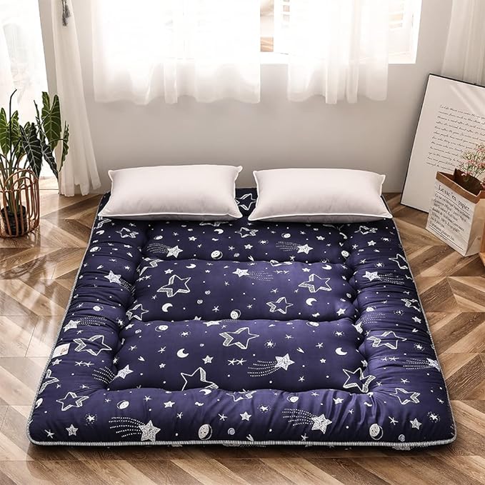 MAXYOYO Navy Star Futon Mattress Japanese Floor Mattress Tatami Floor Mat Foldable Bed Portable Camping Mattress Kids Sleeping Pad Floor Lounger Couch Bed Twin Size