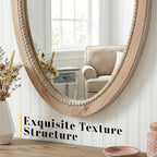 sawsile Oval Wood Mirror,20x30 inch Rustic Farmhouse Natural Wooden Frame Boho Beads Wall Mirror for Bathroom,Living Room,Bedroom or Entryway