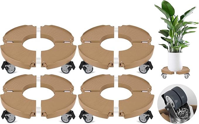 ToLanbbt 4 Pack Plant Caddy Stands with 360° Wheels Adjustable 15-22 in Rolling Stands Heavy Duty Large Plant Carts Dolly with Casters 440lbs Capacity for Large Planter, Garden Pot, Flower Pot, Khaki