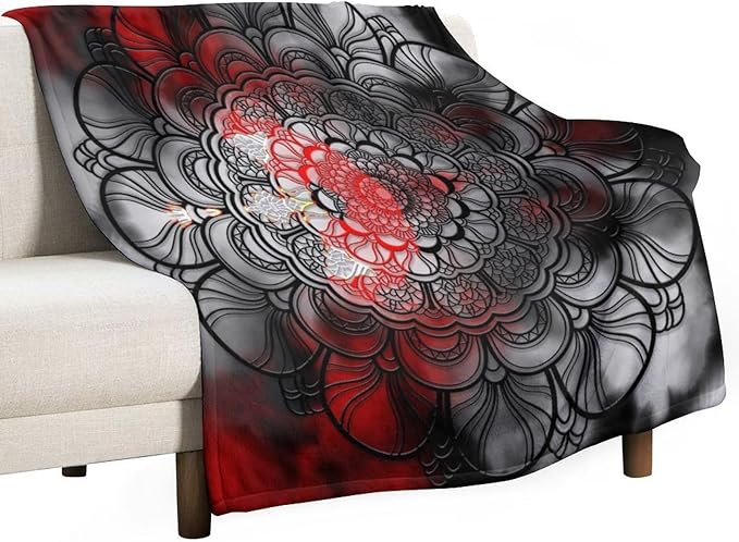 Black Red Mandala Throw Blanket Abstract Yellow Red Black Boho Floral Modern Blanket for Sofa Bed Couch Chair Or Dorm 30"x40"