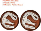 E-Know Macrame Plant Hanger - 2 Set Indoor Hanging Planter Shelf - Hanging Planter Rack Decorative Flower Pot Holder - Handmade Cotton Plant Hangers with Wood Tray Boho Home Decor