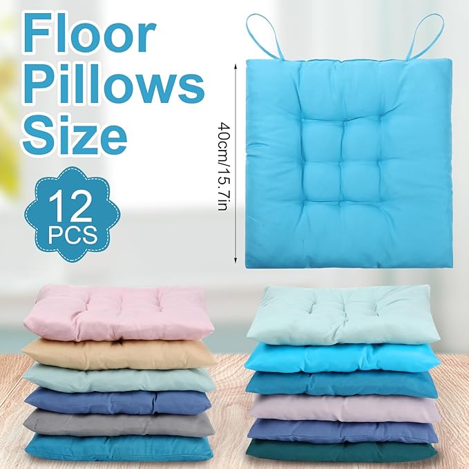 Buryeah 12 Pcs Square Floor Cushions for Classroom 15.7" Floor Pillow for Kids Colorful Meditation Cushion Flexible Seating Floor Cushions Sitting Pillows for Adults Home Chair Yoga Living Room