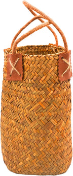 Handwoven Straw Orchid Pot Cover Basket – Decorative Woven Planter for Phalaenopsis, Flower Vase for Living Room, Entryway, or Tabletop – Natural Khaki (Rustic Woven Basket Planter)