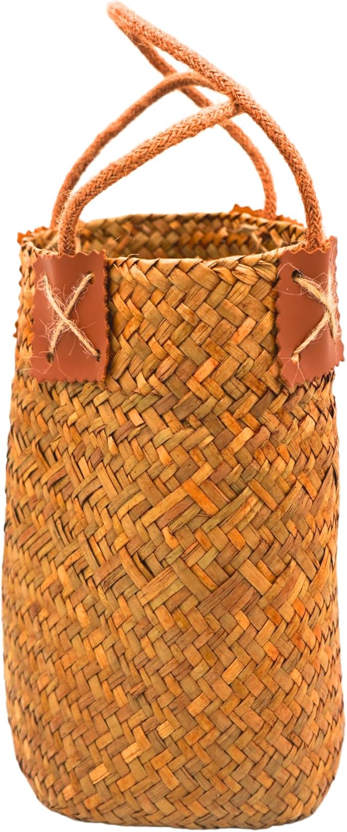 Handwoven Straw Orchid Pot Cover Basket – Decorative Woven Planter for Phalaenopsis, Flower Vase for Living Room, Entryway, or Tabletop – Natural Khaki (Rustic Woven Basket Planter)