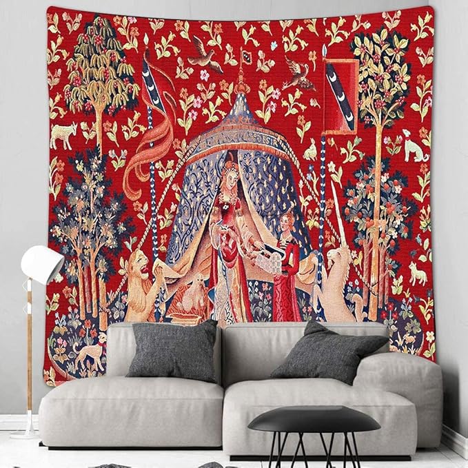 FEASRT European Royal Tapestry Unicorn with Lion, Large 40x30 Inches Soft Flannelette, for Bedroom, Living Room, Dorm