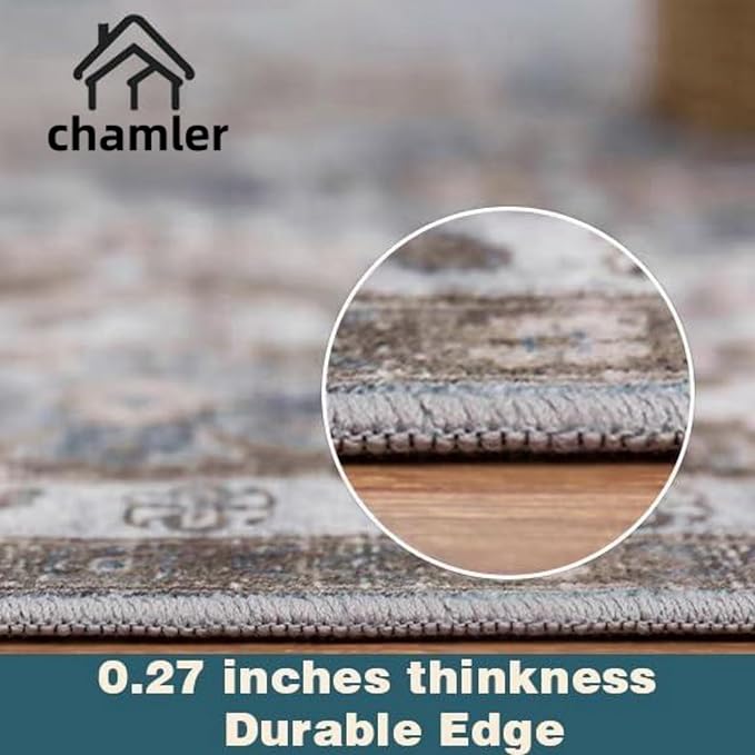 Washable Area Rug 9x12 Boho Chic Medallion Distressed Design Non-Shedding Easy Care Ideal for High Traffic Areas in Rug for Living Room Bedroom Office Coffee Table Large Carpet