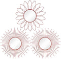 3 Pack Metal Mirrors for Wall Sunburst Wall Mirrors Home Décor Decorative Hanging Wall Art for Living Room Bedroom Entryway (Pink, Flower+Sunburst)