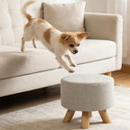 Asense Small Round Ottoman Foot Rest Stool Fabric Padded Seat Footstool Ottoman with Wooden Legs (Beige Grey,Fabric)