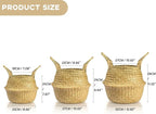 Seagrass Plant Basket with Handles Set of 3 - Woven Belly Basket Planter with Liner for Indoor Plants, Olive Tree, Monstera, Snake Plant, Faux Tree, 8" 9" 10" 12 Inch Pots, Boho Floor Basket