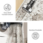 8x10 Area Rugs for Living Room, Vintage Washable Rug with Non-Slip Backing, Stain Resistant Large Area Rug for Dining Room, Soft Rugs for Bedroom (White/Brown, 8'x10')