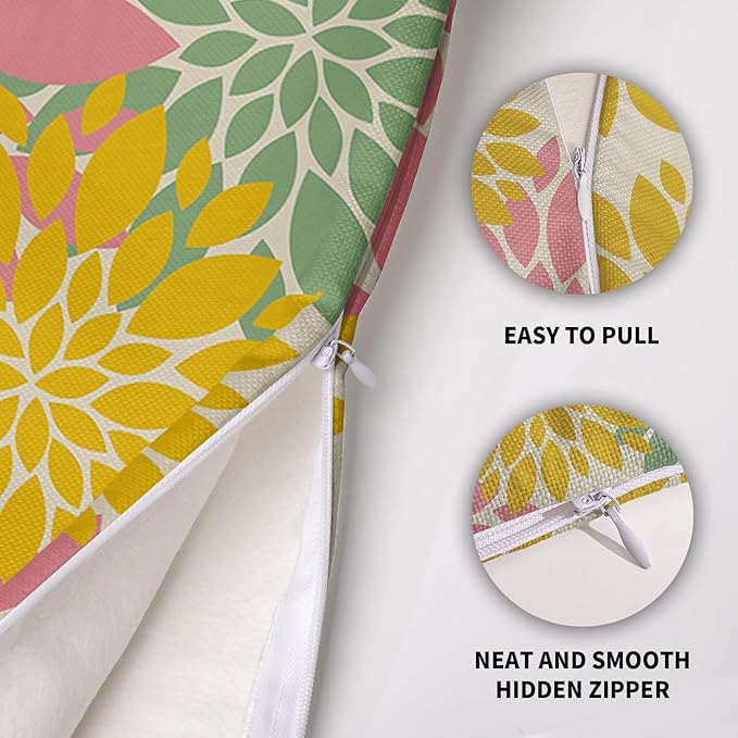 Yellow Pink Green Spring Pillow Covers 24X24 Inch Set of 2, Modern Dahlia Floral Print Decorative Throw Pillow Covers Outdoor Farmhouse Cushion Case for Home Couch Sofa Bed Decoration