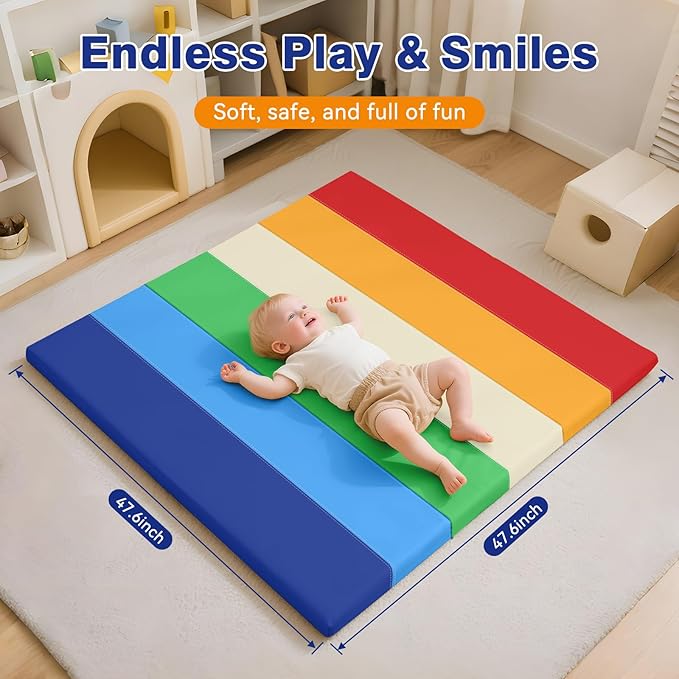Foam Baby Play Mat: PU Leather Waterproof Kids Trifold Floor Playmat - Large Play Mat for Playpen Fodable Mattress Soft Toddler Mattress Infant Cushion for Preschool