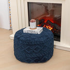 Unstuffed Pouf Ottoman Cover Handmade Footstool Ottoman Storage Solution Floor Pouf Footrest Cushion 20Diameter x12Height Inches for Living Room Wedding Bedroom Navy Blue No Filler
