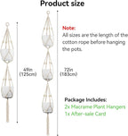 USLAI Macrame Plant Hanger Indoor Outdoor, Fits 4 to 8 Inch Pots, Strong Hanging Planter Holder, Boho Home Decor, 49+72 Inch, Ivory (POTS NOT Included)