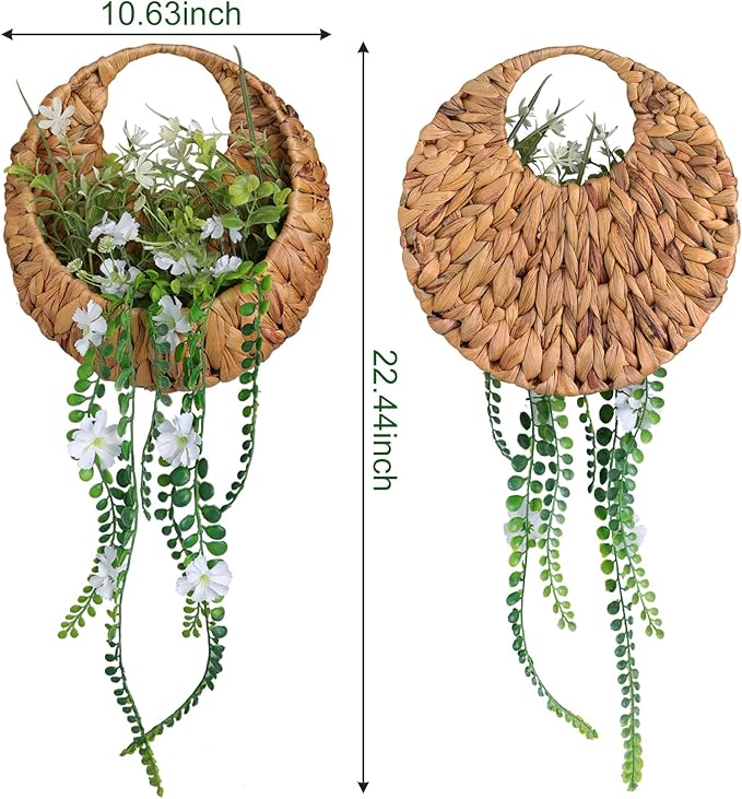 22inch Artificial Handing Plants for Wall Art Decor,Greenery Wall Decorations,Ivys Succulents Greenerys with Flower Baskets for Home,Farmhouse,Indoor,Porch,Room,Garden Decoration