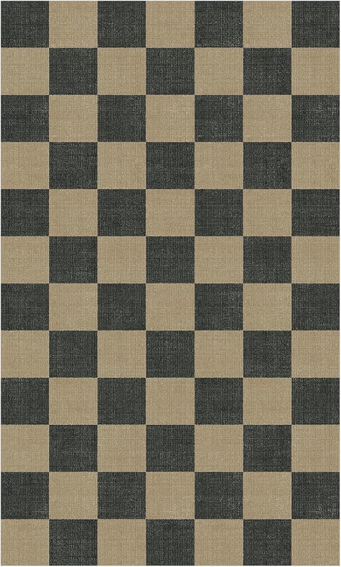 Lessymo Checkered Easy Jute Entryway Rug, 3x5 Washable Area Rugs for Living Room Outdoor Patio, Non Slip Farmhouse Carpet Indoor Door Mat for Entry Front Door Guestroom Deck, Diamond Black/Beige