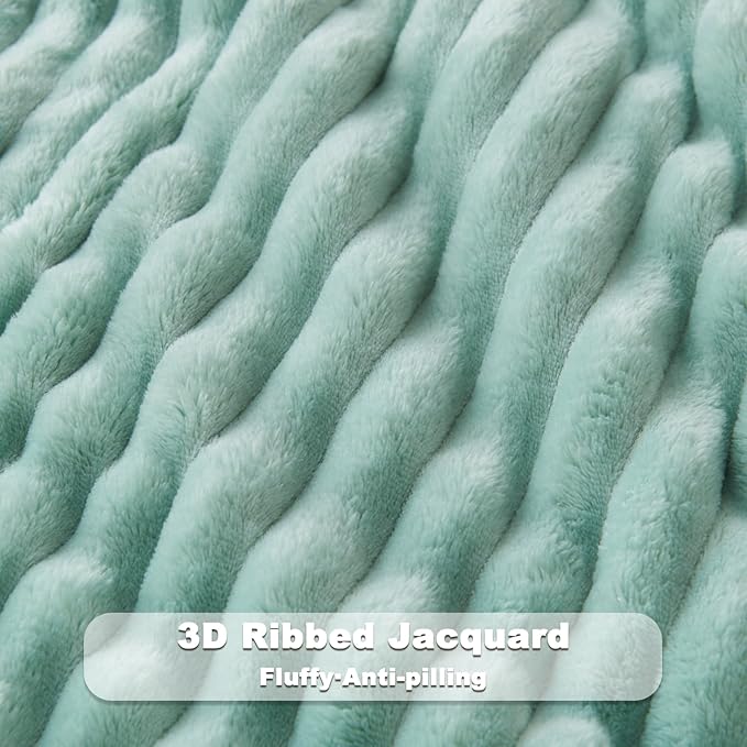 NEWCOSPLAY Super Soft Twin Blanket New Sage Green Premium Silky Flannel Fleece 3D Ribbed Jacquard Lightweight Bed Blanket All Season Use (New Sage Green Ribbed, Twin(60"x80"))