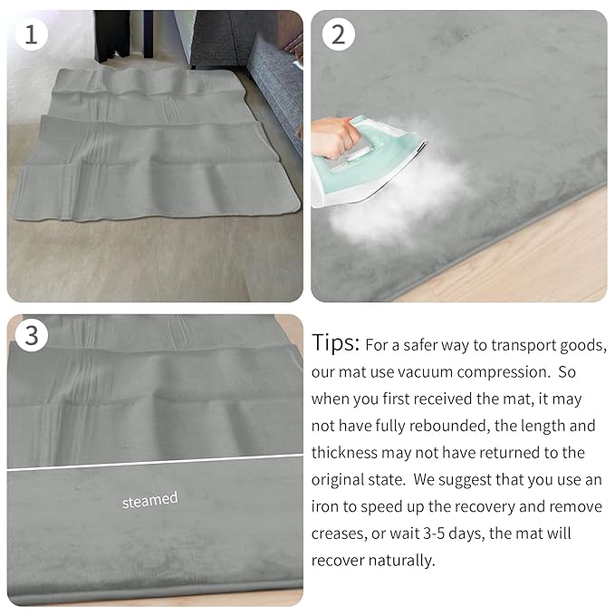 Baby Play Mat for Floor,Extra Large 79"×118" Playroom Mat,Thicker Memory Foam Classroom Mats,Water Repellent Ultra Soft Coral Velvet,Non-Slip Backing Safe for Crawling(Light Grey)