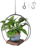 Hanging Plant Holder Indoor, Modern Boho Hanging Planter with Sturdy Wood Base, Unique Ceiling Plant Hangers for Indoor Plants, Ceiling Window Wall Home Decor (Black, Fit 3-5.5inch Pot)
